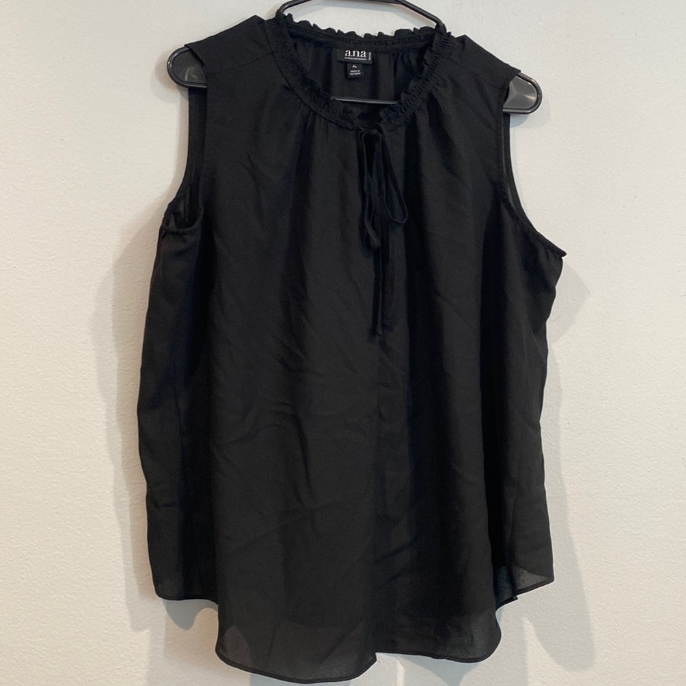 Ana Black Loose Fitting Sheer Blouse - Size Petite Large